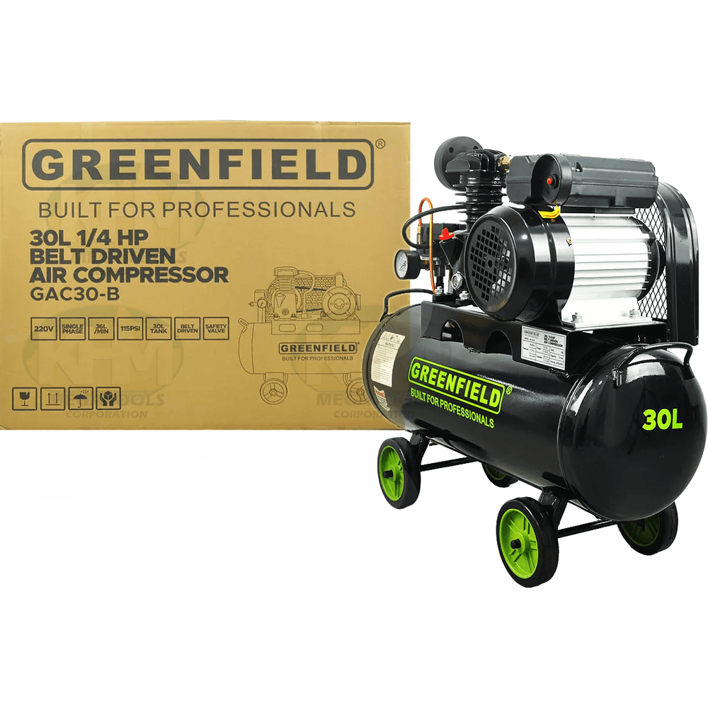 Greenfield GAC30-B 1/4 HP Belt Driven Air Compressor 30L 115psi - KHM Megatools Corp. Greenfield GAC30-B 1/4 HP Belt Driven Air Compressor 30L 115psi - KHM Megatools Corp.